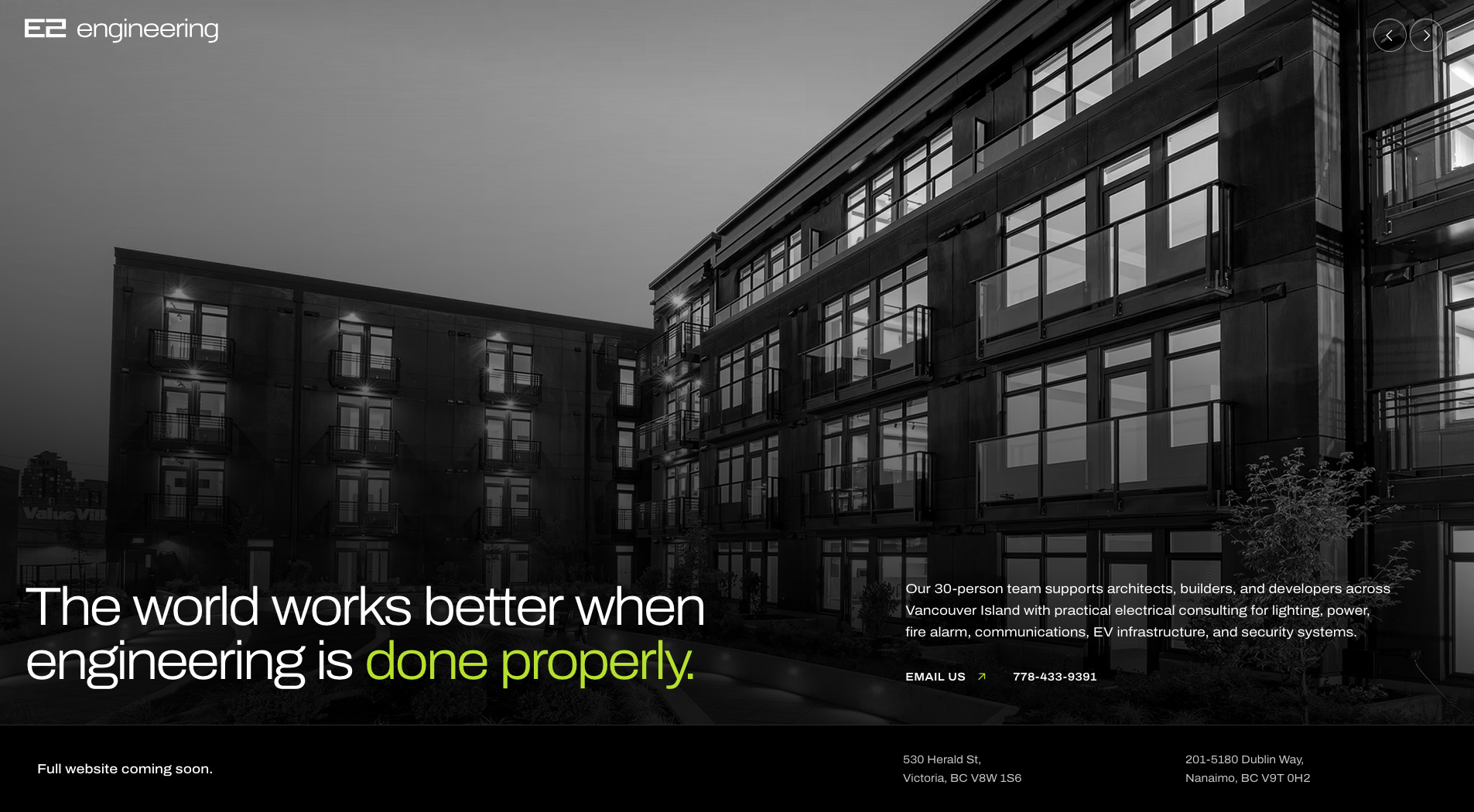 e2 Engineering "coming soon" web design
