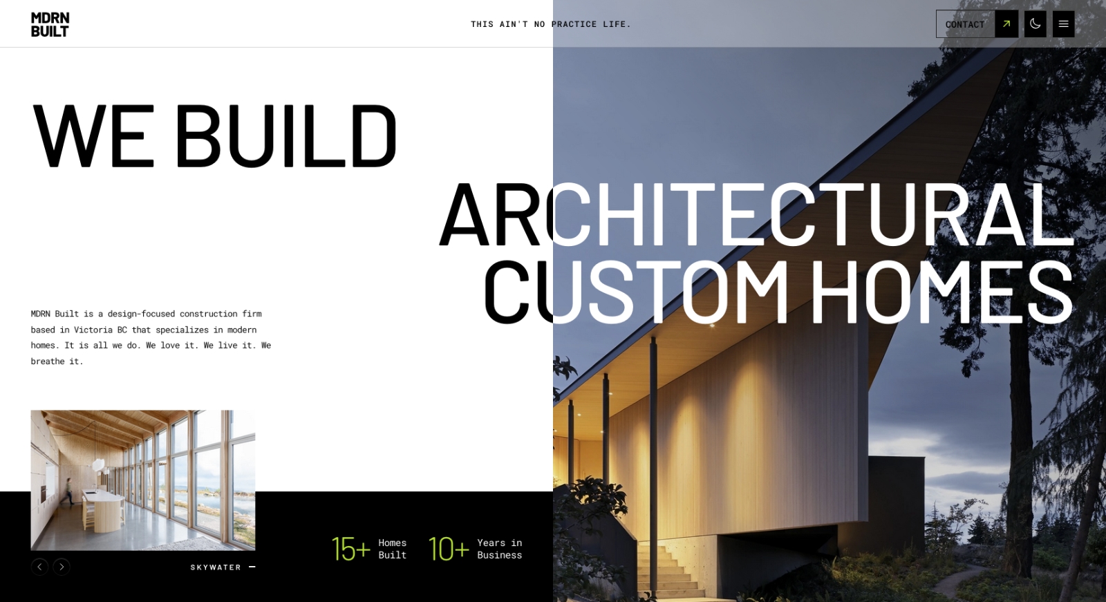 MDRN Built homepage hero section